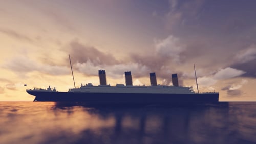 3D Animation of a Grand Passenger Ship Sailing at Sunset