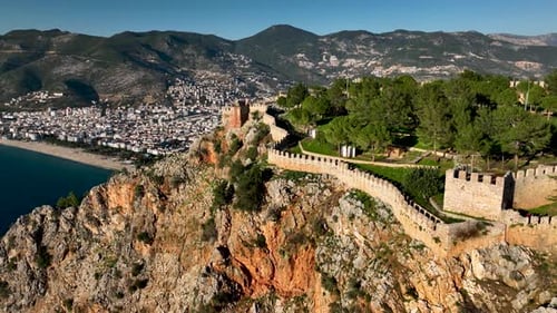 Old Fortress on the Mountain Aerial View 4 K