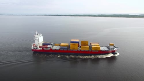 Aerial View Of Container Ship In The Sea
