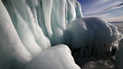 Sunset On Freeze Ice Of The Baikal Lake.