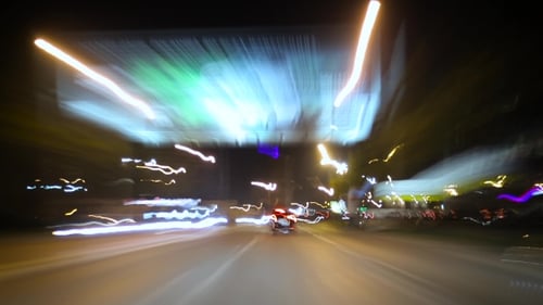 Night Driving Fast Motion Through City Highway