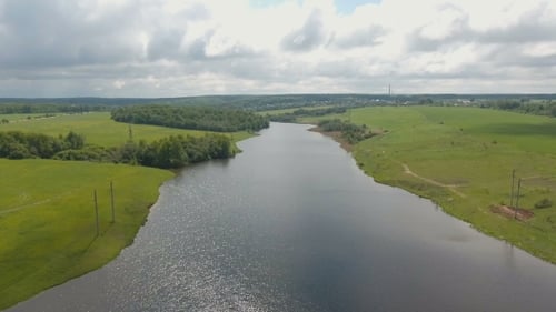 Aerial View.Landscape of the Field, Lake.