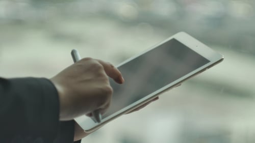 Hand Using Tablet With Stylus Pen