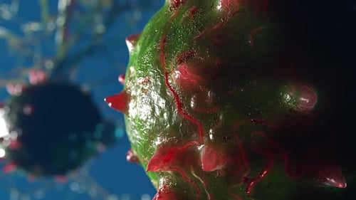 varios virus volando en el espacio. Simulación de virus y otras formas de bacterias