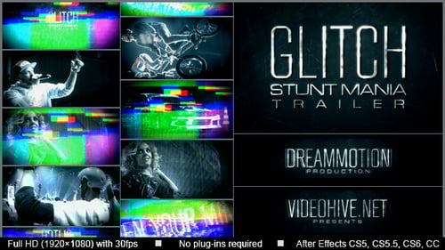 Dynamic Glitch Trailer Opener with Digital Distortion Effects