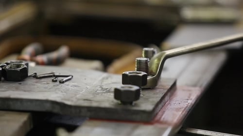 Wrench Tightening Bolt Close Up