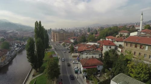 Aerial shot of the City Hall and other buildings