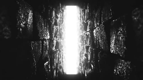 Glowing Vertical Portal Through Dark Grungy Rock Walls
