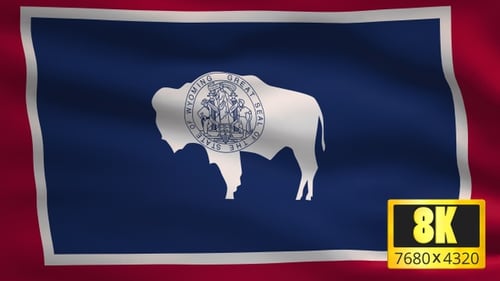 Wyoming State Flag Waving with Bison and Great Seal