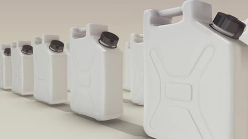 White Fuel Jerry Cans Moving in Conveyor Loop