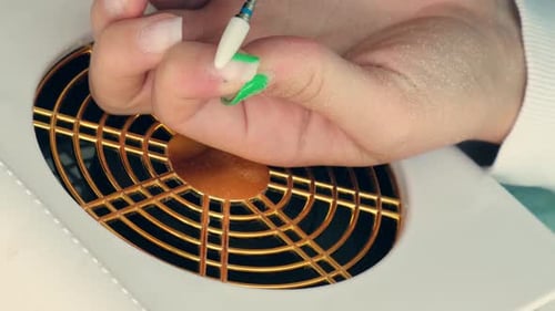 Fingernail Polish Removal With Hand Drill Close Up