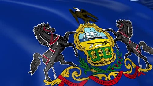 Waving Pennsylvania State Flag with Coat of Arms