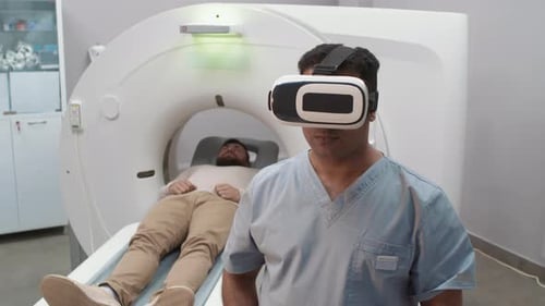 Medical Tech in VR Headset Performing CT Scan