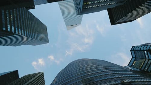 Drive Between the Walls of the Skyscrapers in the Center of New York, Lower Angle
