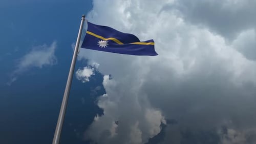 Realistic 3D Nauru Flag Waving in the Wind