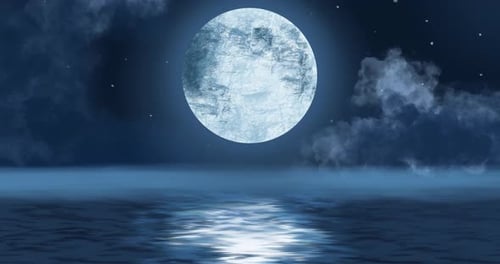 Animated Full Moon Reflection on Water Loop
