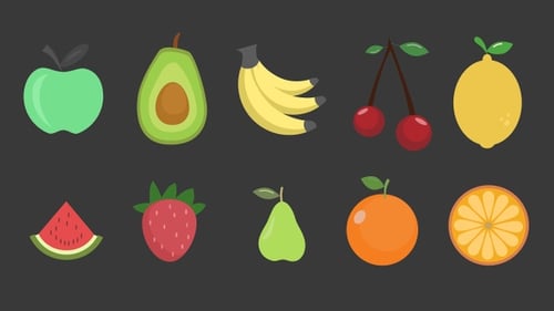 Animated Flat Design Fruit Pack Reveal Elements