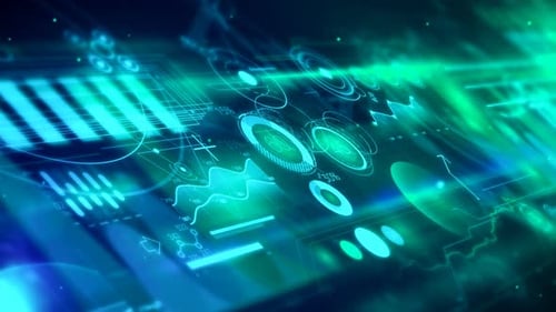 Futuristic HUD Display with Animated Data and Technology Interface