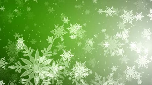 Animated Falling Snowflakes on Green Christmas Background