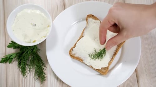 Toast Bread Spread Decorated with Fresh Dill