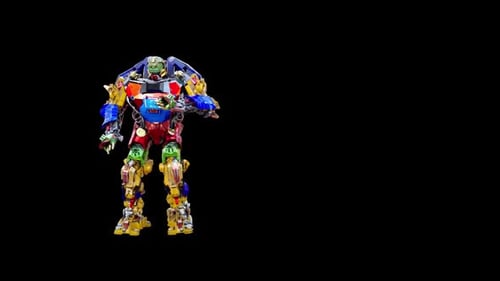 Colorful Mechanical Robot Performing Dynamic Poses on Alpha
