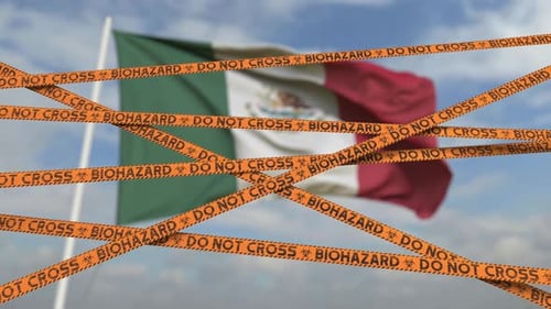 Cintas adhesivas que restringen los peligros biológicos contra la bandera mexicana