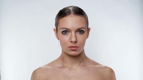 Woman Close Up Beauty Shot, Neutral Background