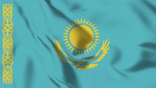 Kazakhstan National Flag Waving in Realistic Seamless Loop