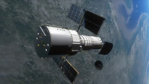 Hubble-like Space Telescope Orbiting Earth in Outer Space
