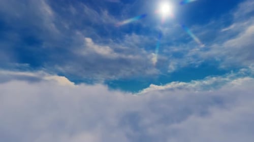 Flying Through White Clouds Under a Bright Blue Sky