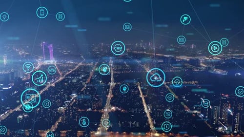 smart Connected city skyline. Futuristic network concept, city Technology.