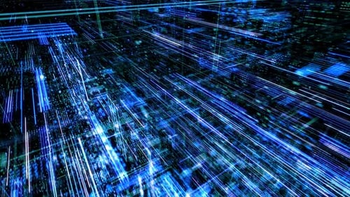 Abstract digital virtual city with technology and connection. 3D render 4K loop