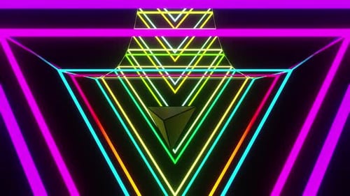 Voo em pirâmide através do túnel de néon 4K ProRes