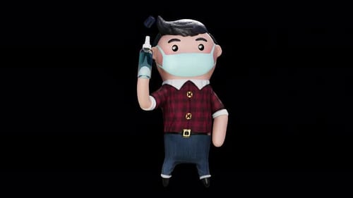 Cute boy with face mask and Alcohol spray