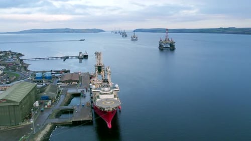 Pipe Laying Vessel Docked at Port Aerial View