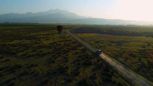Aerial View Car Driving