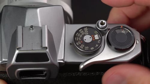 Close Up of Vintage Camera Settings and Shutter