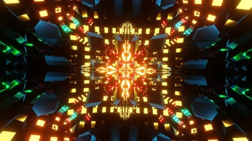 Flying Through the Neon Lights of a Sparkling Tunnel