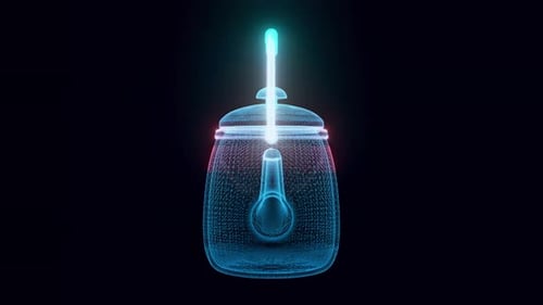 Holographic Wireframe Teapot Rotating 3D Animation