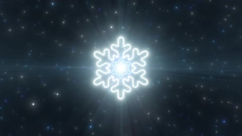 Winter Snowflake Shape Icy Cold Christmas Holiday Neon Lights Tunnel - 4K