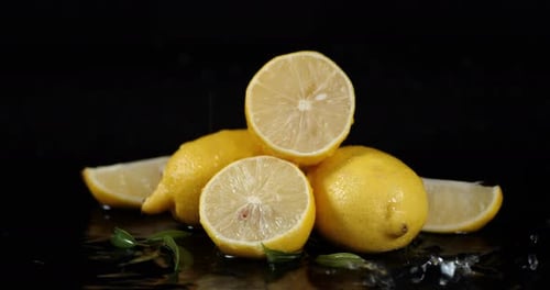 Fresh Yellow Lemons with Water Droplets