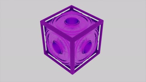 Une boîte violette lumineuse dans l'abstraction