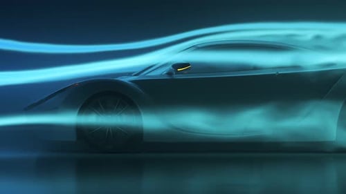Sport Car aerodynamics drag testing inside wind tunnel. Engineering airflow.