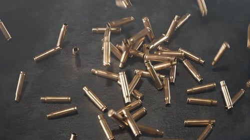 Golden Bullet Casings Falling: Conflict and War Animation