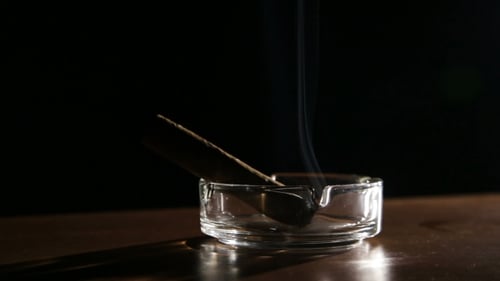 Smoking Cigar In An Ashtray.
