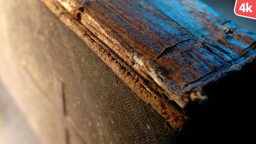 Antique Book with Weathered Leather Cover Close Up