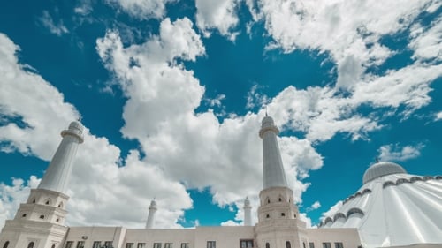 Beautiful Clouds Over The White Mosque. Kazakhstan