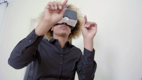 Woman Experiencing Virtual Reality Headset Interface