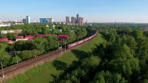 Moving Suburban Electric Train On The Bridge