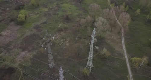 Rural Landscape with High Voltage Powerlines Aerial